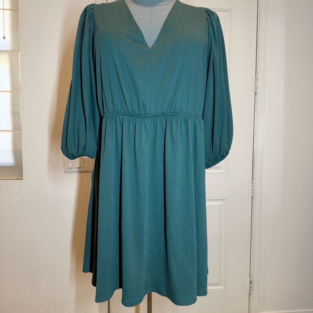 Ava & Viv Dress Plus Size 2X Green V-Neck Bishop Sleeve